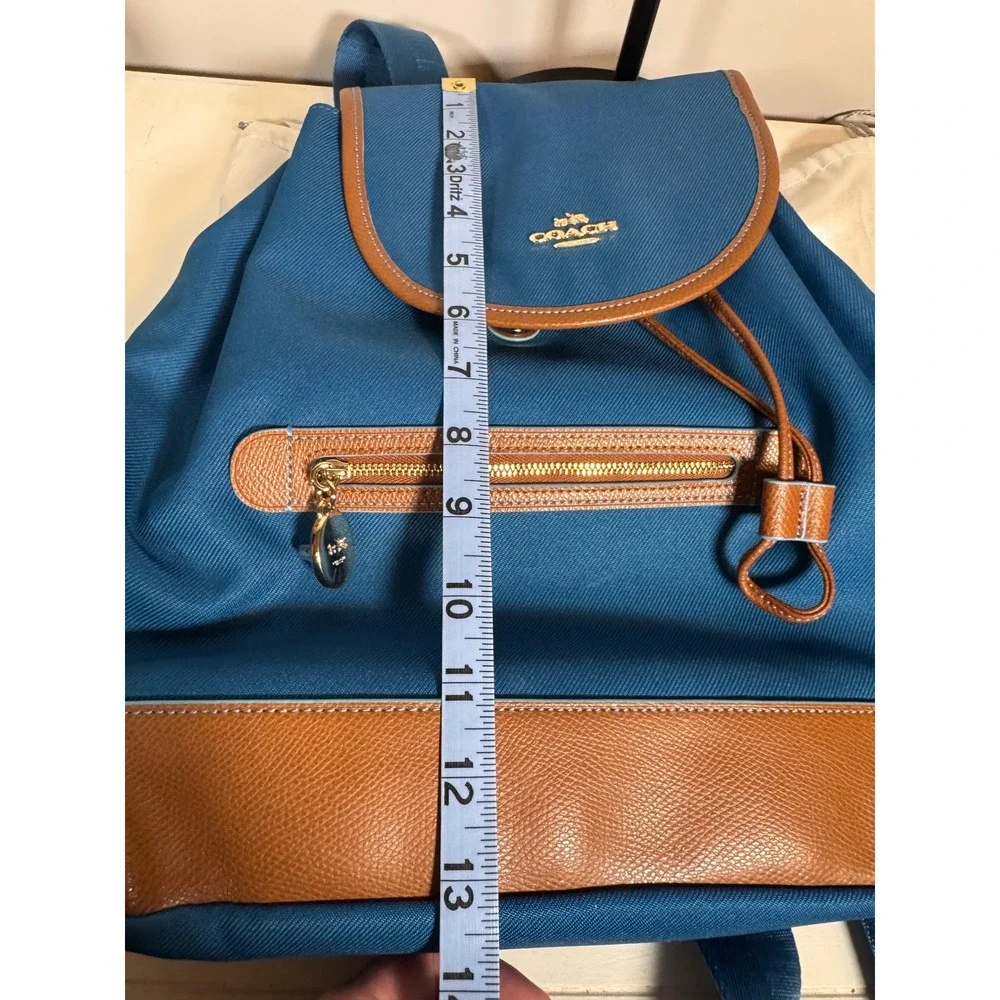 Coach Sawyer Blue Canvas Leather Trim Drawstring Backpack Gold Hardware NWOT